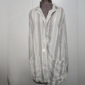 Torrid Blazer Beige White Striped Linen Blend  Long Sleeve Jacket Size 1X 14-16